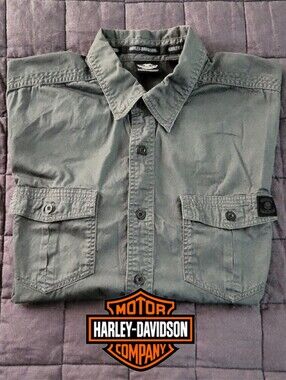 Harley-Davidson Black Embroider On Gray Garage Shirt Mens XL